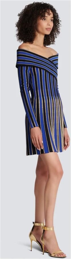 Balmain Robe en maille rayée métallisée Blauw Dames - Foto 5