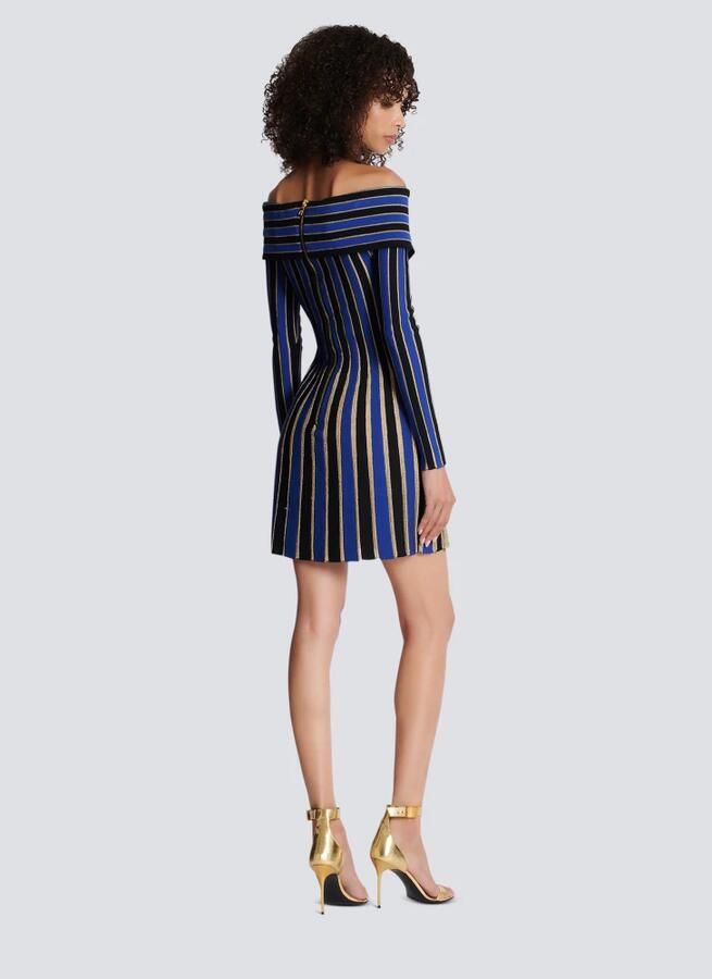 Balmain Robe en maille rayée métallisée Blauw Dames
