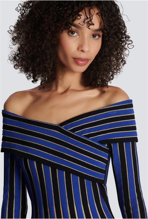 Balmain Robe en maille rayée métallisée Blauw Dames - Foto 2