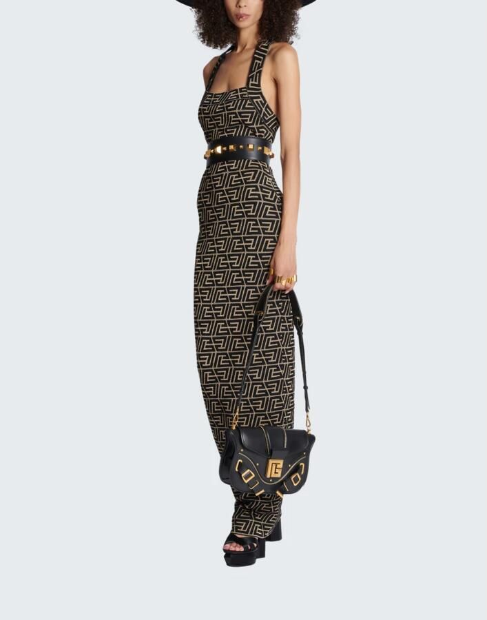 Balmain Monogram Gebreide Jurk met Open Rug Multicolor Dames
