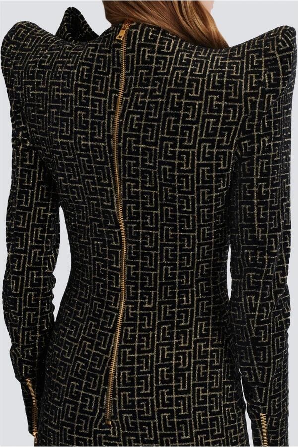 Balmain Monogram jacquard gestructureerde jurk met strik kraag Yellow Dames - Foto 2