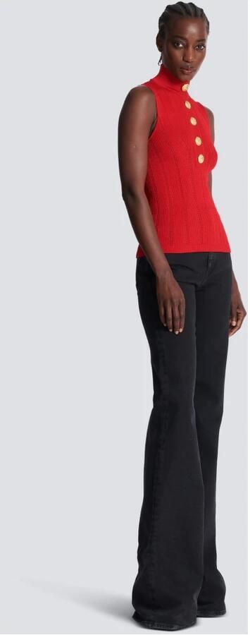 Balmain Mouwloze gebreide top Rood Dames - Foto 6