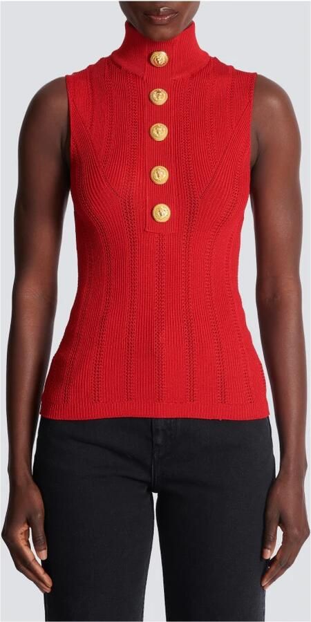 Balmain Mouwloze gebreide top Rood Dames - Foto 5