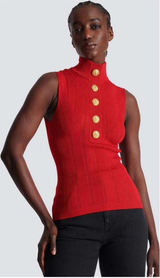 Balmain Mouwloze gebreide top Rood Dames