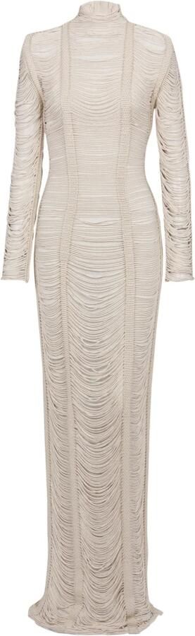 Balmain Lange jurk met opengewerkt macramé Beige Dames - Foto 7