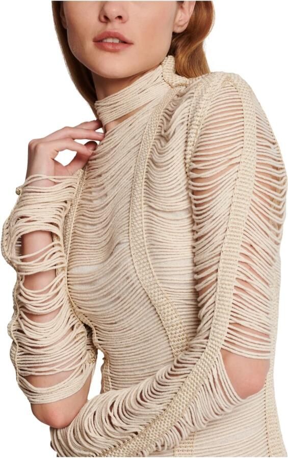 Balmain Lange jurk met opengewerkt macramé Beige Dames - Foto 2