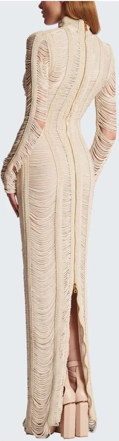 Balmain Lange jurk met opengewerkt macramé Beige Dames - Foto 6