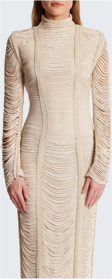 Balmain Lange jurk met opengewerkt macramé Beige Dames - Foto 4