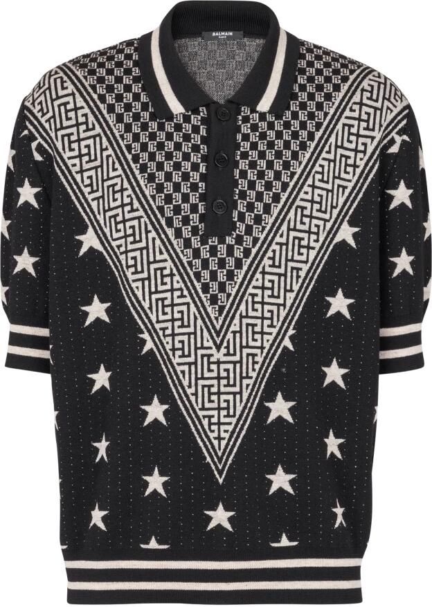 Balmain Polo shirt met monogram sterren Black Heren