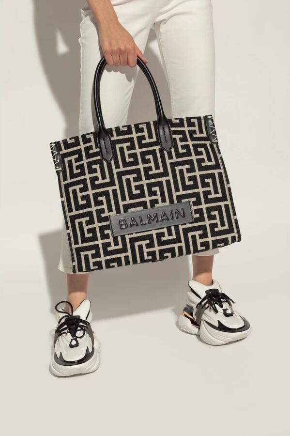 Balmain B-Army 42 monogram jacquard en leren tote tas Black Dames - Foto 6