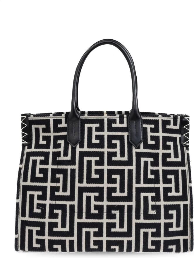 Balmain B-Army 42 monogram jacquard en leren tote tas Black Dames - Foto 4