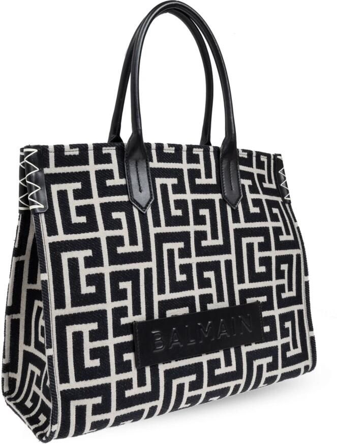 Balmain B-Army 42 monogram jacquard en leren tote tas Black Dames - Foto 5