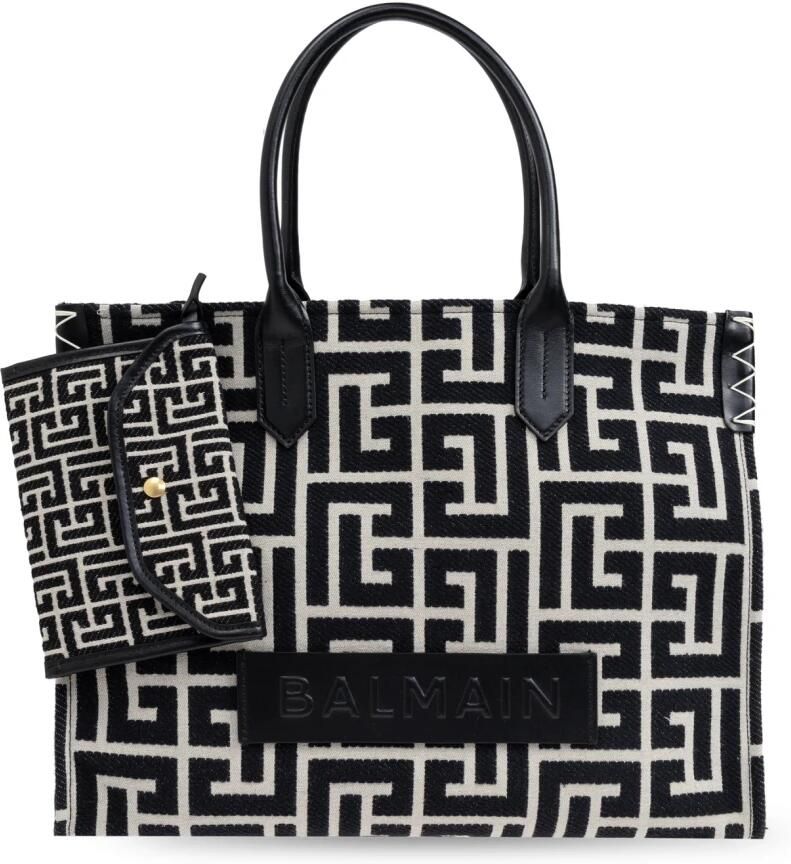 Balmain B-Army 42 monogram jacquard en leren tote tas Black Dames - Foto 2