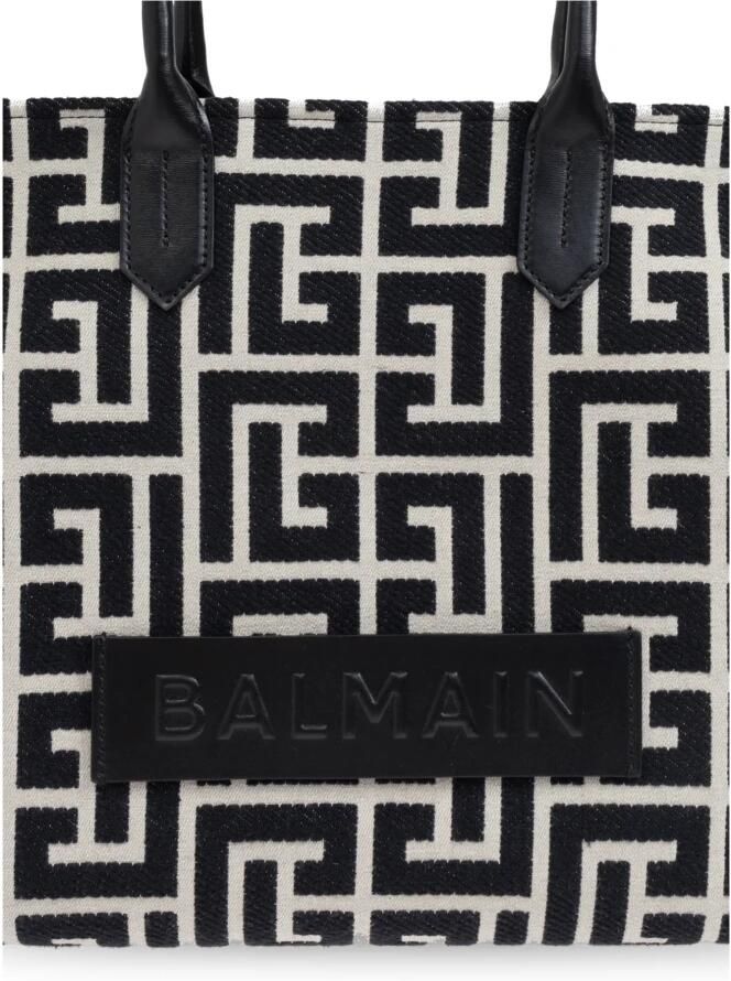 Balmain B-Army 42 monogram jacquard en leren tote tas Black Dames - Foto 3