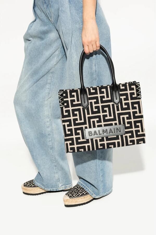 Balmain Totes & shoppers B-Army 36 Shopper Bag Cotton Ivory Black in zwart - Foto 3