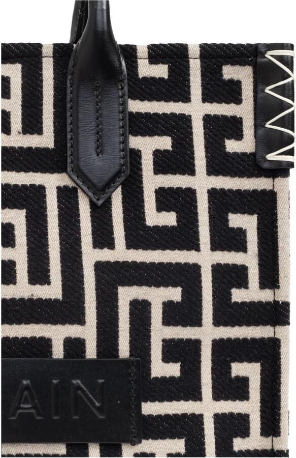 Balmain Totes & shoppers B-Army 36 Shopper Bag Cotton Ivory Black in zwart - Foto 4