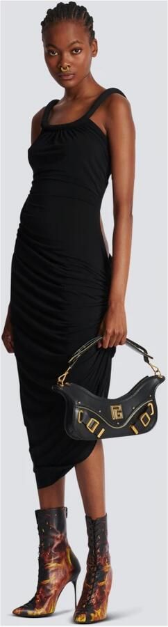 Balmain Lange gedrapeerde jerseyjurk Black Dames - Foto 5