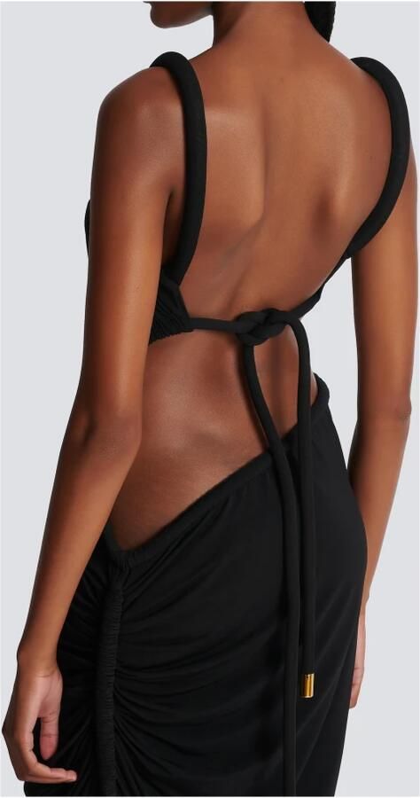 Balmain Lange gedrapeerde jerseyjurk Black Dames - Foto 2