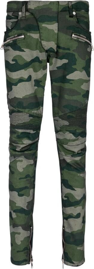 Balmain Slim-fit jeans in camouflage denim met geribbelde details Green Heren