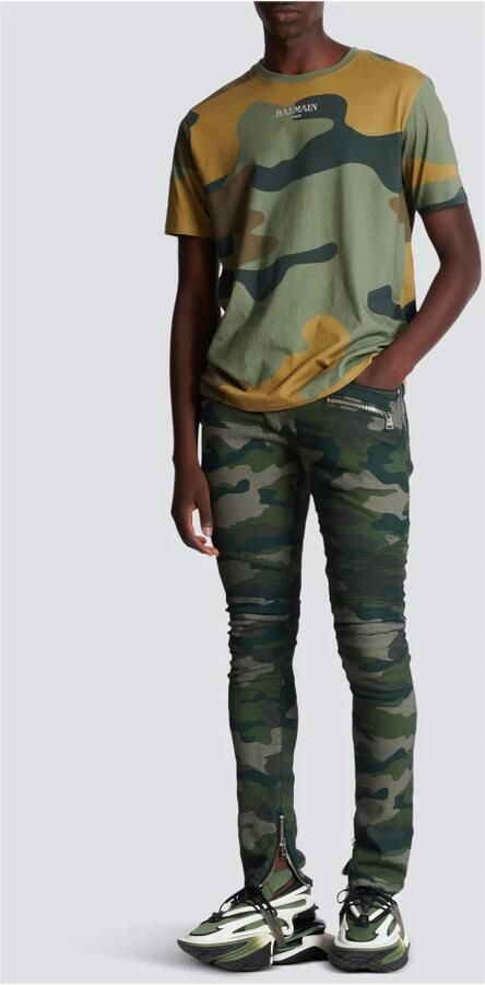 Balmain Slim-fit jeans in camouflage denim met geribbelde details Green Heren - Foto 8