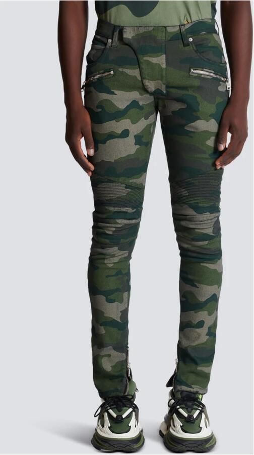 Balmain Slim-fit jeans in camouflage denim met geribbelde details Green Heren - Foto 5
