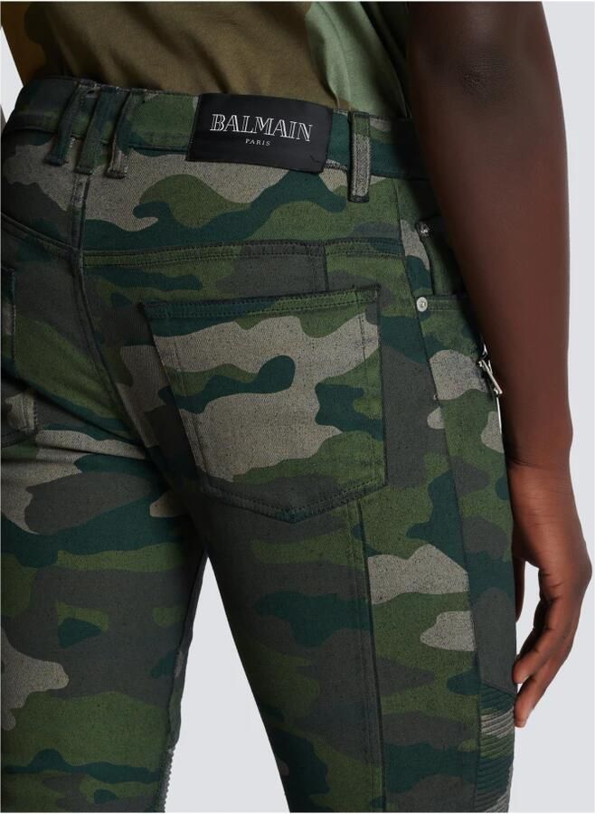 Balmain Slim-fit jeans in camouflage denim met geribbelde details Green Heren - Foto 3
