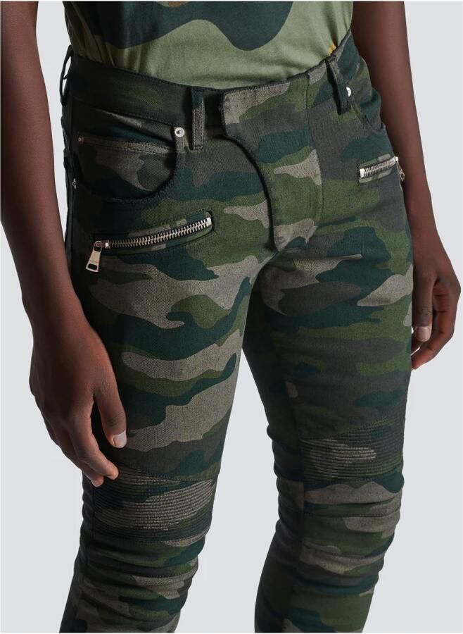 Balmain Slim-fit jeans in camouflage denim met geribbelde details Green Heren - Foto 4