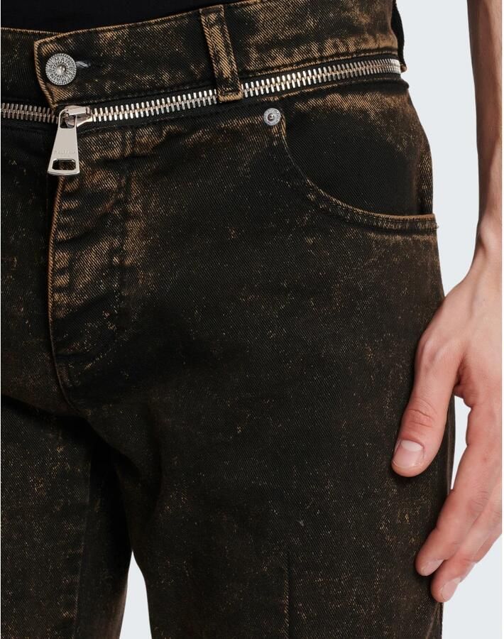 Balmain Slim-fit jeans met ritssluiting riem Black Heren