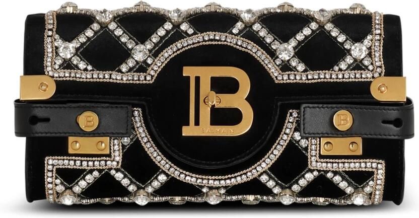 Balmain Sac Pochette B-Buzz 23 van fluweel en parels Black Dames - Foto 4
