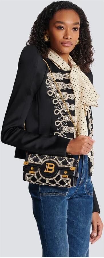 Balmain Sac Pochette B-Buzz 23 van fluweel en parels Black Dames - Foto 2