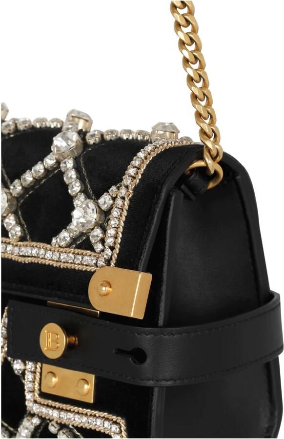 Balmain Sac Pochette B-Buzz 23 van fluweel en parels Black Dames