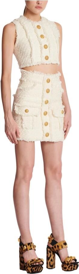 Balmain Jupe crayon en tweed White Dames - Foto 7