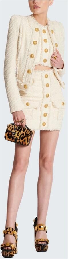 Balmain Jupe crayon en tweed White Dames - Foto 8
