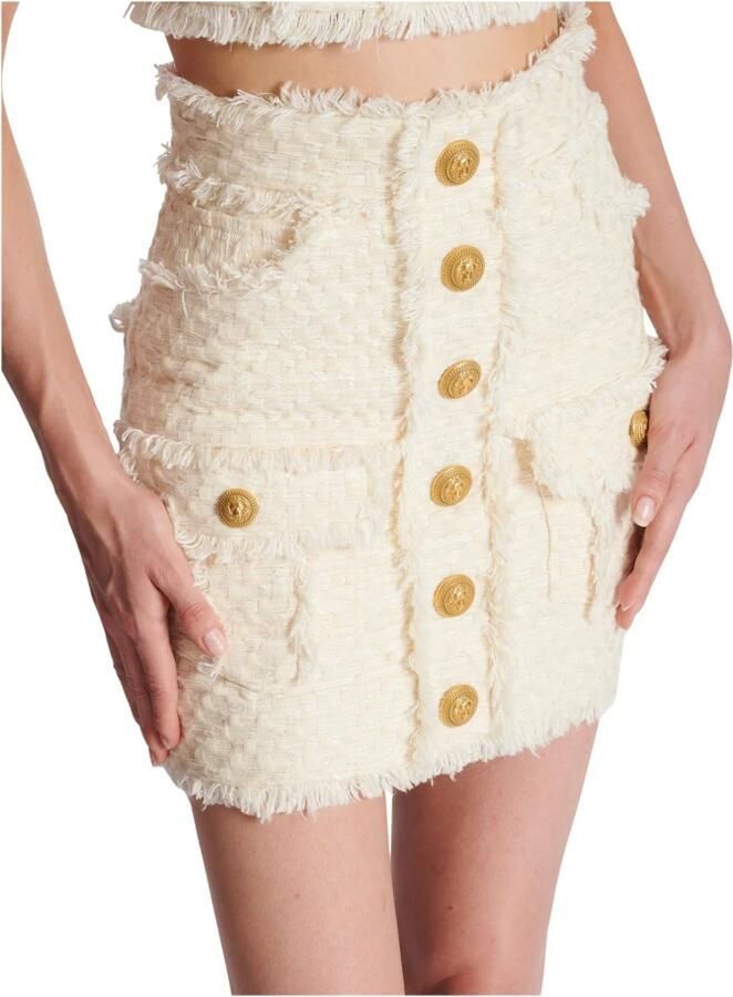 Balmain Jupe crayon en tweed White Dames - Foto 3