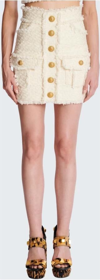 Balmain Jupe crayon en tweed White Dames - Foto 5