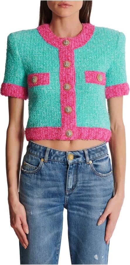 Balmain Tweekleurig Cropped Gebreid Vest Multicolor Dames - Foto 4