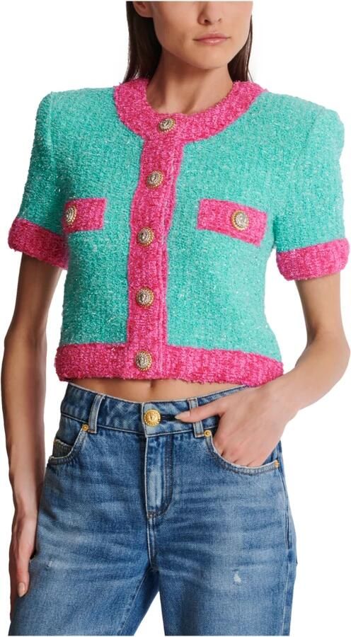 Balmain Tweekleurig Cropped Gebreid Vest Multicolor Dames - Foto 3