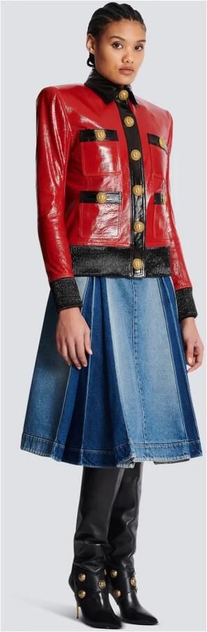 Balmain Patent Leren Jas Lion Head Knopen Red Dames - Foto 6