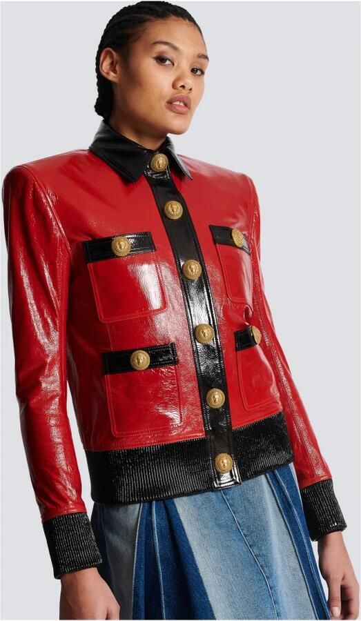 Balmain Patent Leren Jas Lion Head Knopen Red Dames - Foto 2