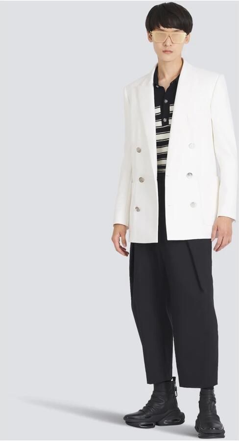 Balmain Twill blazer with double-breasted silver-tone buttoned fastening Wit Heren - Foto 3