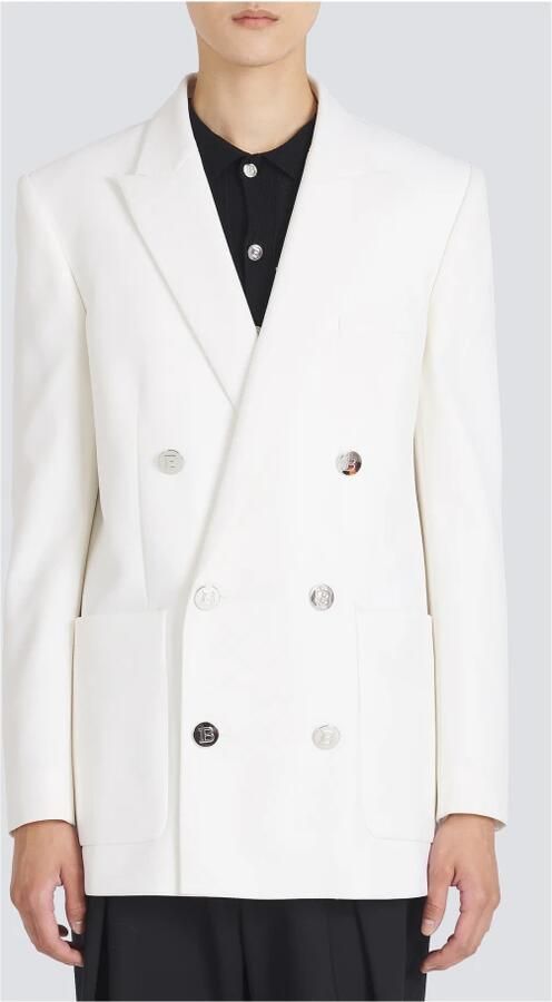 Balmain Twill blazer with double-breasted silver-tone buttoned fastening Wit Heren - Foto 2