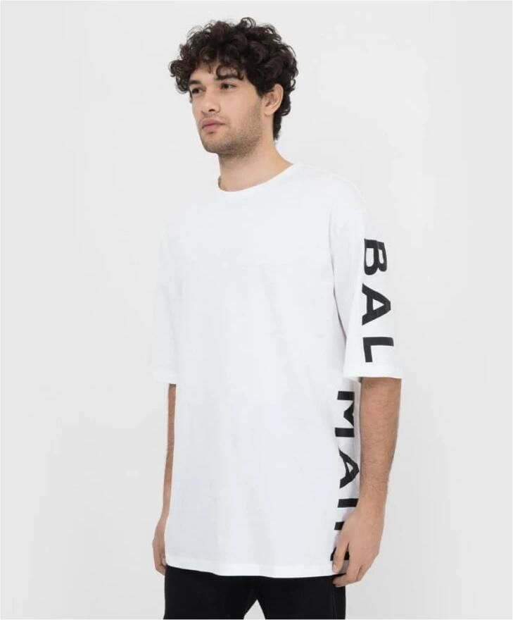 Balmain Logo-Print Katoenen T-Shirt met Ronde Hals Zwart Heren