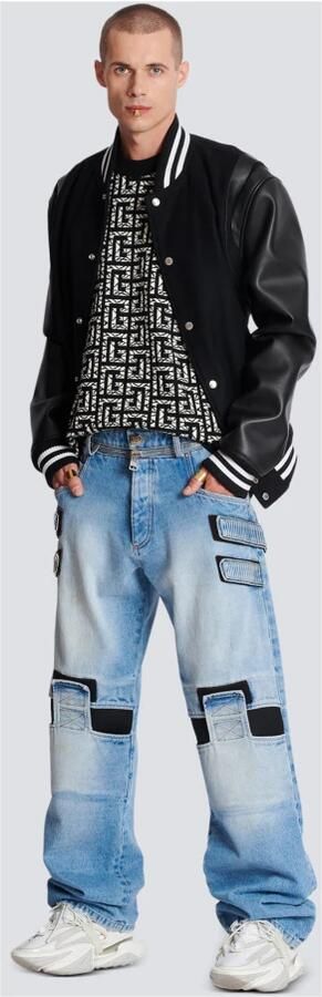 Balmain Vervaagde wijde katoenen jeans met klittenbandstrips Blue Heren - Foto 6