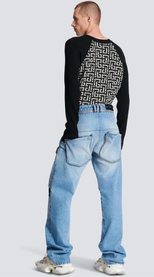 Balmain Vervaagde wijde katoenen jeans met klittenbandstrips Blue Heren - Foto 3