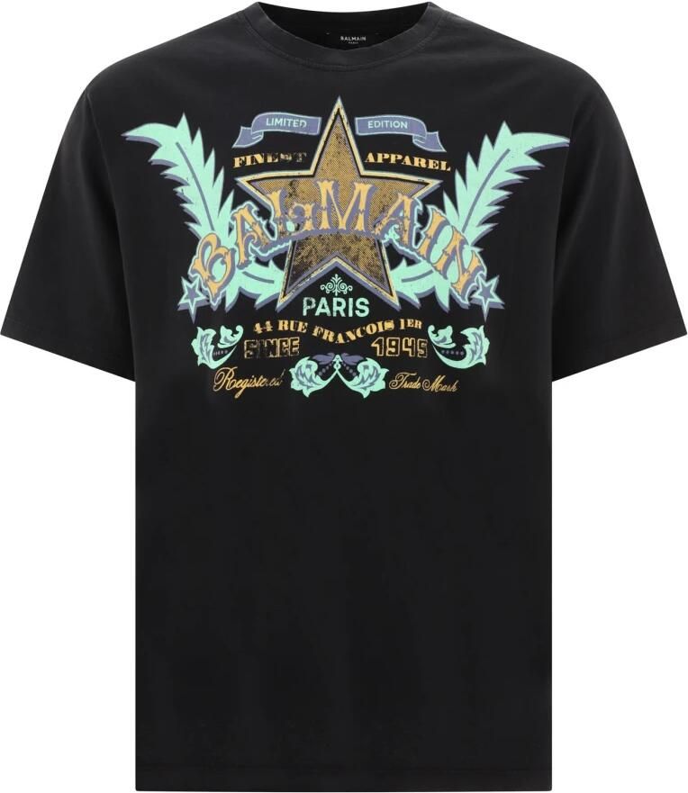 Balmain Vintage Zwart Western Print T-Shirt Black Heren