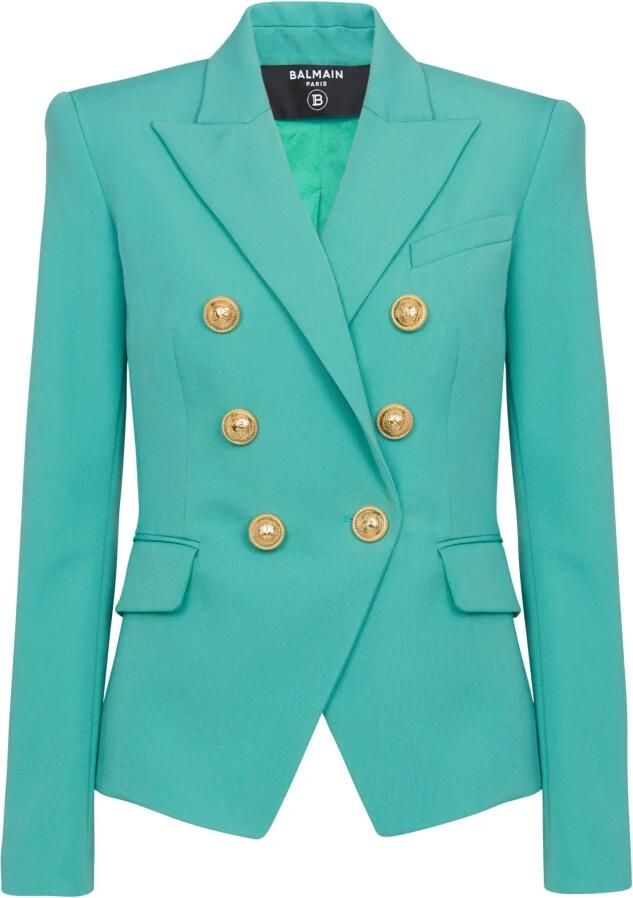 Balmain Blauwe Wollen Jas met Gestructureerde Schouders Blauw Dames