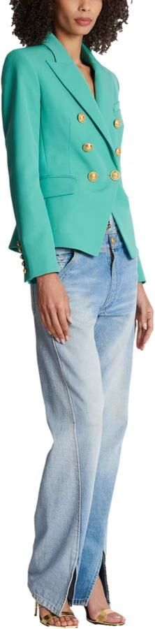 Balmain Blauwe Wollen Jas met Gestructureerde Schouders Blauw Dames - Foto 8