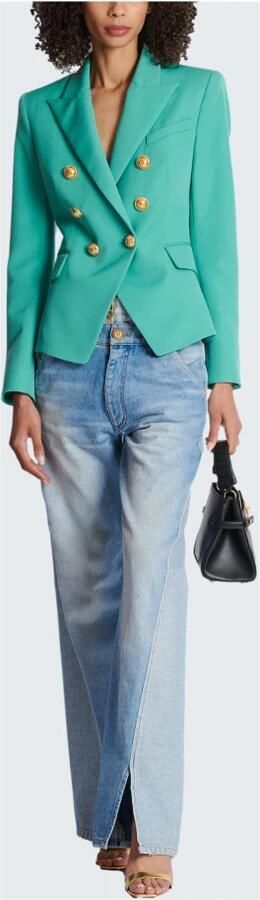 Balmain Blauwe Wollen Jas met Gestructureerde Schouders Blauw Dames - Foto 7