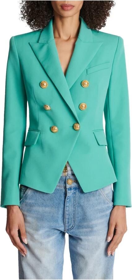 Balmain Blauwe Wollen Jas met Gestructureerde Schouders Blauw Dames - Foto 5