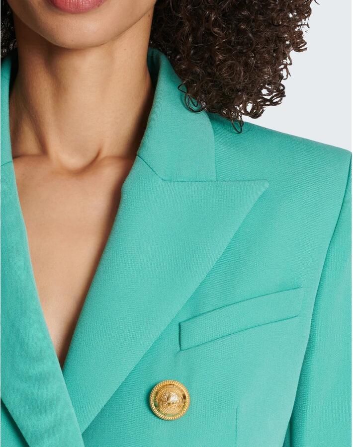 Balmain Blauwe Wollen Jas met Gestructureerde Schouders Blauw Dames
